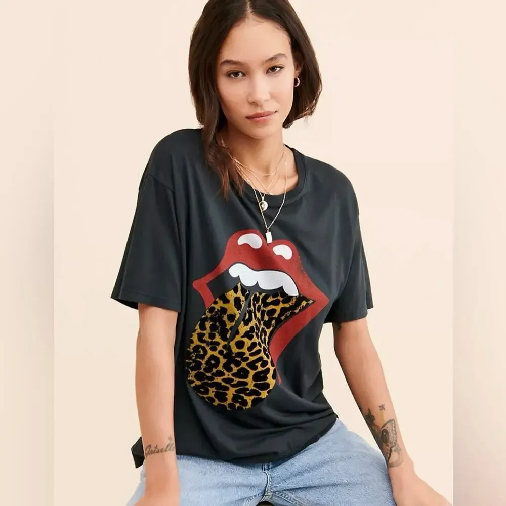 Daydreamer Rolling Stones Flocked Leopard Tongue Tee Size XS - Picture 1 of 9